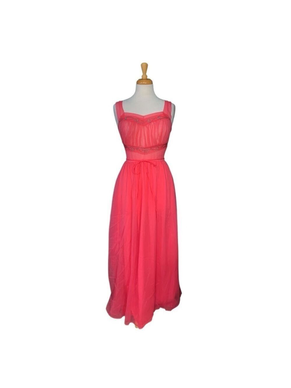 Vntg 60’s Sears Royal Charmode hot pink sheer nightgown size S